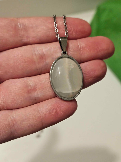 Chatoyant Cat Eye Oval Pendant Necklace