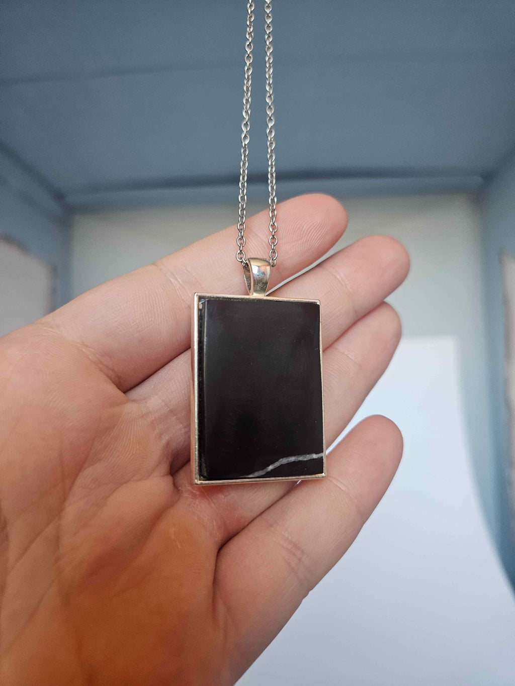 Black Obsidian Cabochon Pendant Necklace