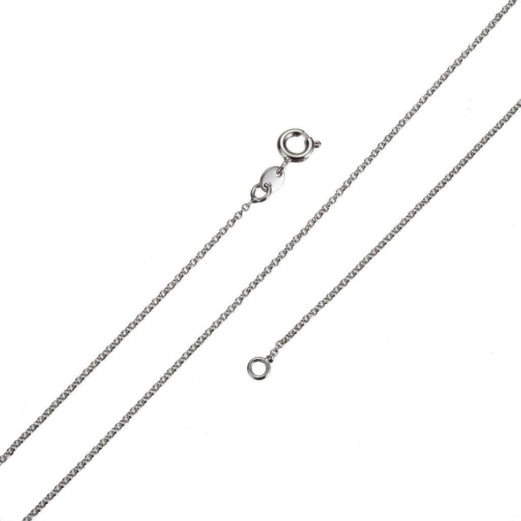 Dainty Rolo Chain Necklace, Rhodium Plated 17.7 Inch