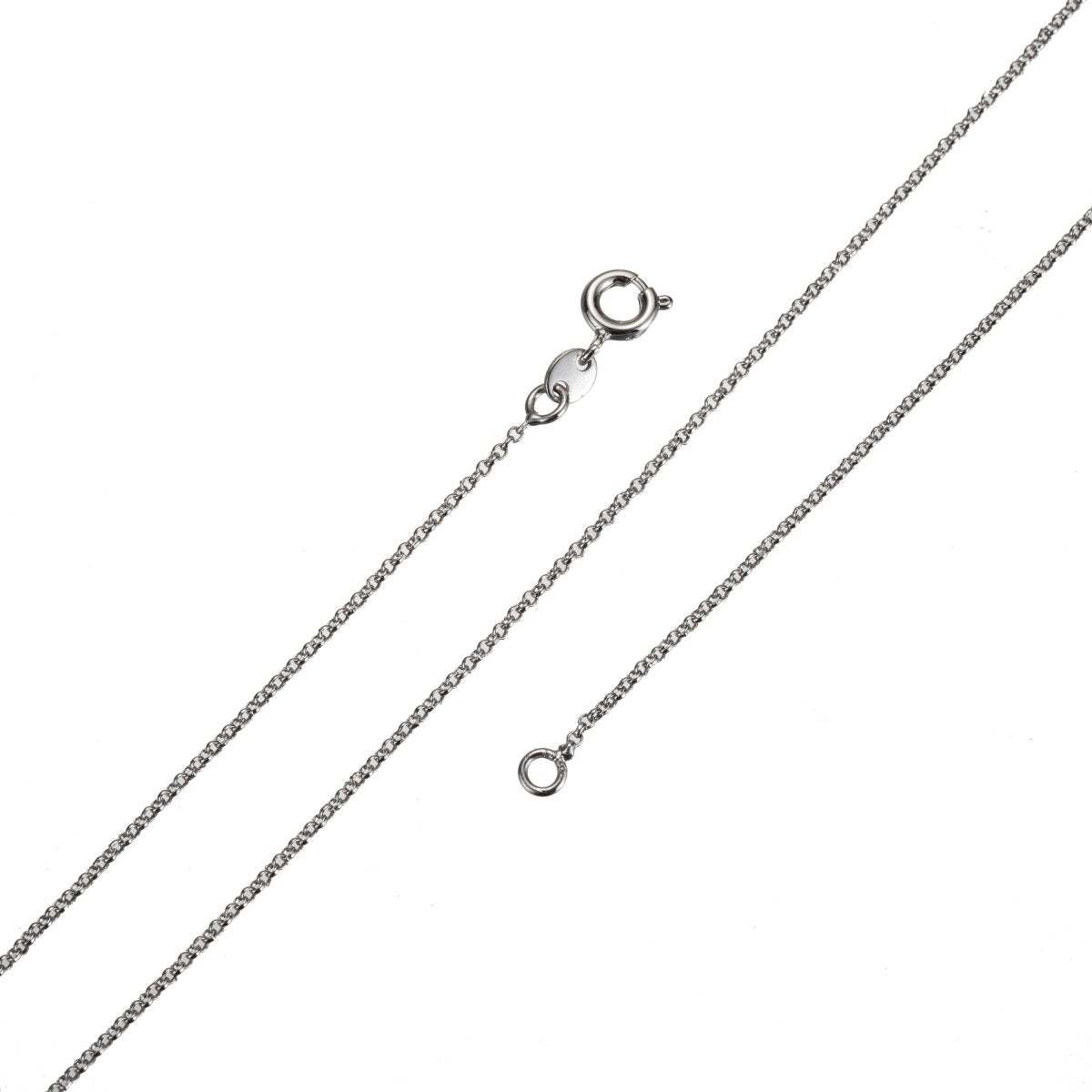 Dainty Rolo Chain Necklace, Rhodium Plated 17.7 Inch